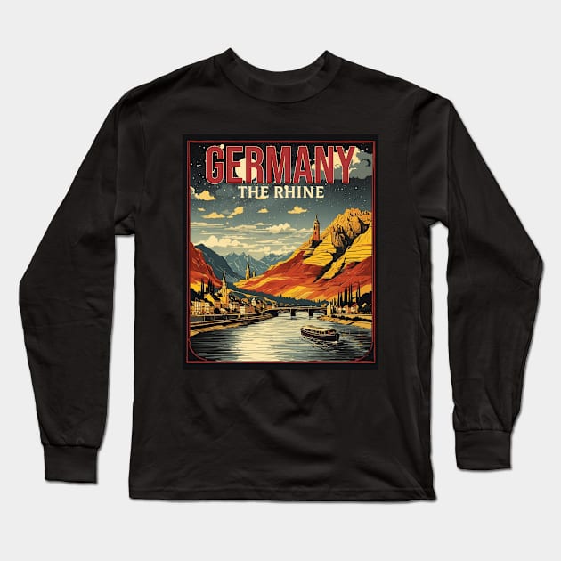 The Rhine Germany Starry Night Tourism Vintage Retro Long Sleeve T-Shirt by TravelersGems